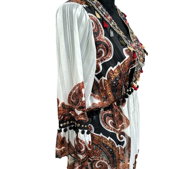 Luxe Moda NWOT Women's Multicolor Shimmery Sheer 3/4 Sleeve Blouse Medium - Picture 2 of 6